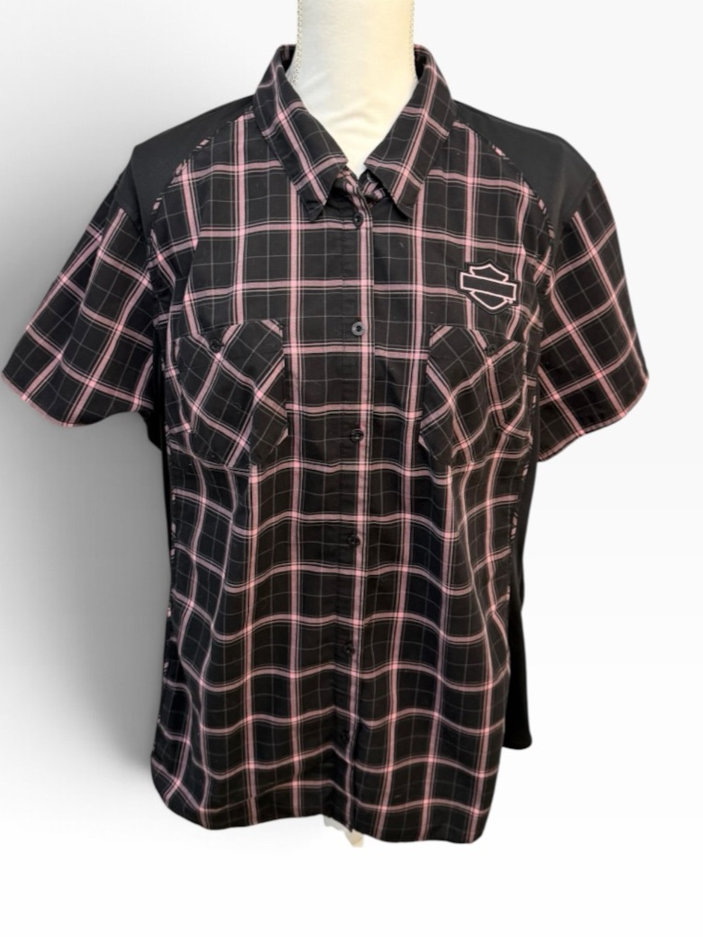 Harley Davidson Women’s Plaid Black Pink Breast Cancer Motorcycle Sz 18